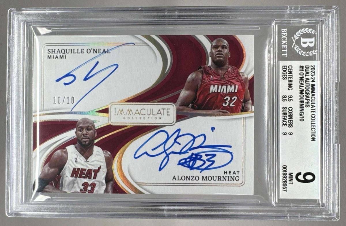 Fig. 3 2023–24 Panini Immaculate Collection Basketball, Dual Autographs #11. Shaquille O'Neal / Alonzo Mourning, serial 10/10, BGS 9 Mint.