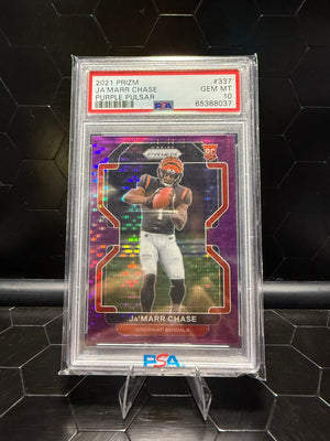 2021 Panini Prizm #337 Ja'Marr Chase Purple Pulsar PSA 10