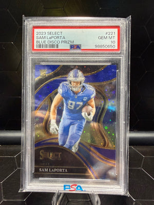 2023 Panini Select Sam LaPorta #221 Blue Disco Prizm RC /25 PSA 10