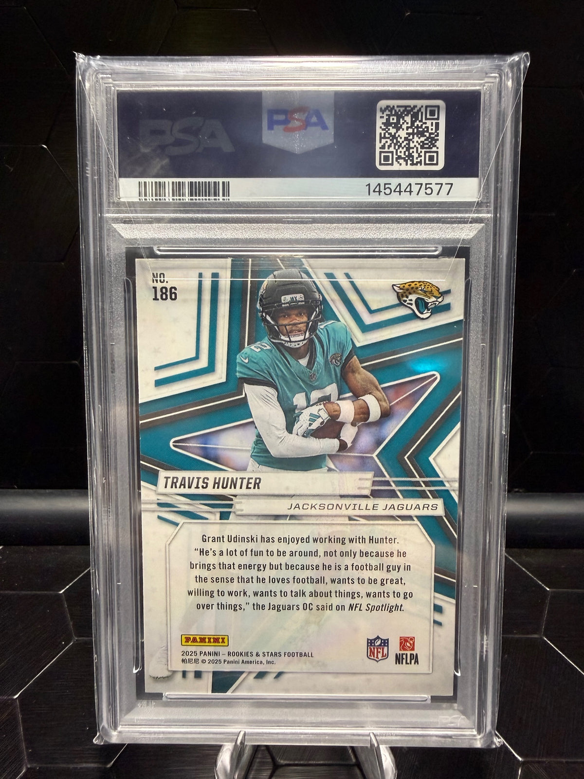 2025 Panini Rookies & Stars Travis Hunter #186 Gold RC /10 PSA 9