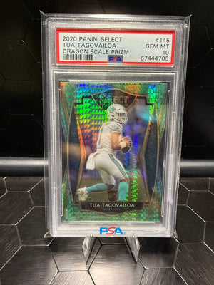 2020 Panini Select Tua Tagovailoa #145 Dragon Scale Prizm RC /67 PSA 10