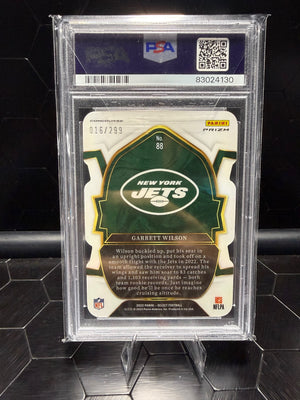 2022 Panini Select #88 Garrett Wilson Die-Cut Neon Green Prizm /299 PSA 10