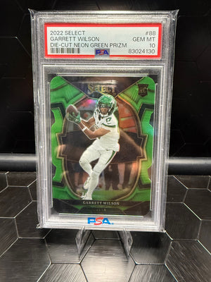 2022 Panini Select #88 Garrett Wilson Die-Cut Neon Green Prizm /299 PSA 10