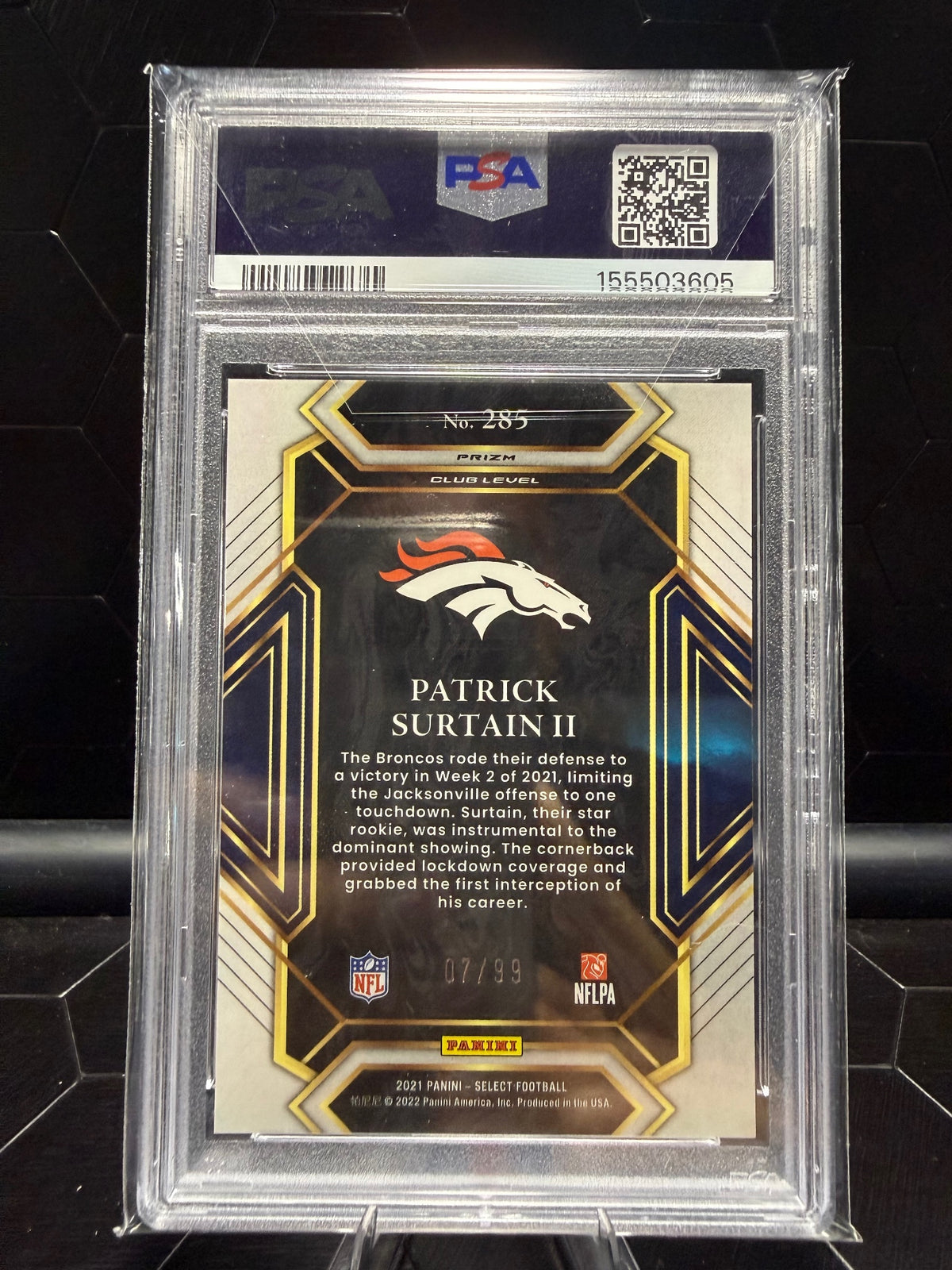 2021 Panini Select #285 Patrick Surtain II Blue Prizm /99 PSA 10