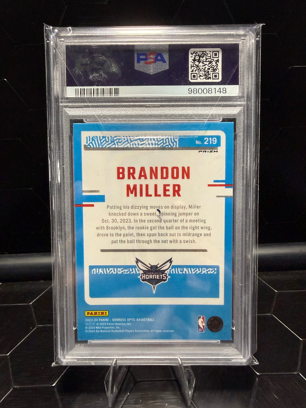 2023-24 Donruss Optic Brandon Miller #219 Holo RC PSA 10