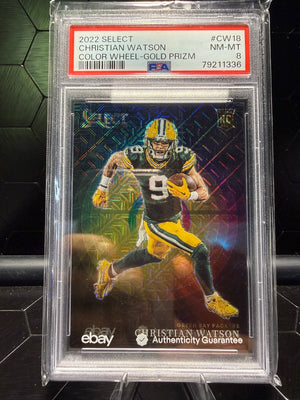 2022 Select Christian Watson #CW18 Color Wheel Gold Prizm RC 10/10 PSA 8