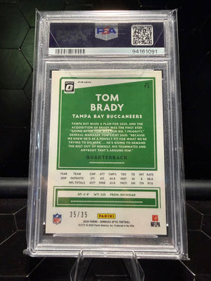 2020 Donruss Optic Tom Brady #92 Lime Green Prizm 35/35 PSA 9