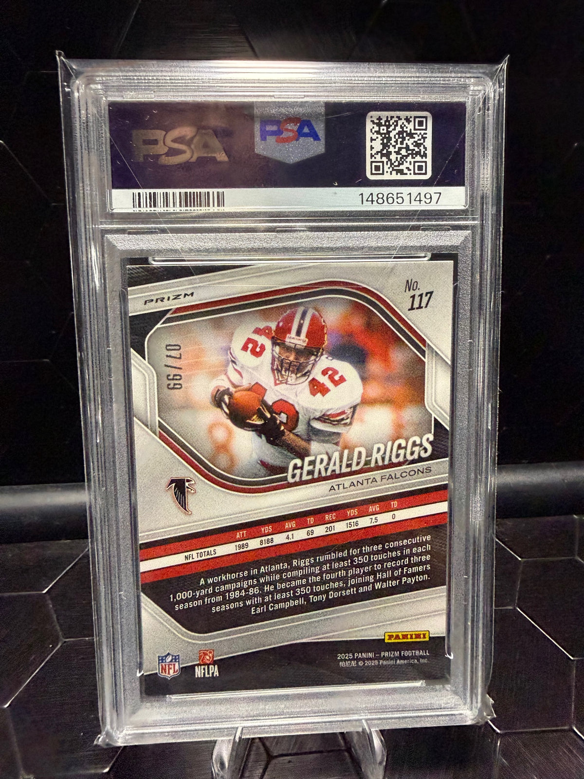 2025 Panini Prizm Gerald Riggs #117 Blue Ice Prizm /99 PSA 9