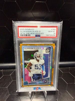 2025 Donruss #384 Oluwafemi Oladejo Optic Preview Gold Ice /10 PSA 10