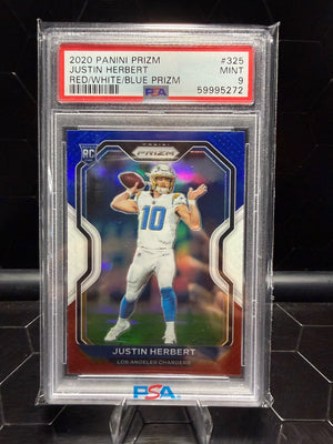 2020 Panini Prizm #325 Justin Herbert Red White Blue Prizm PSA 9
