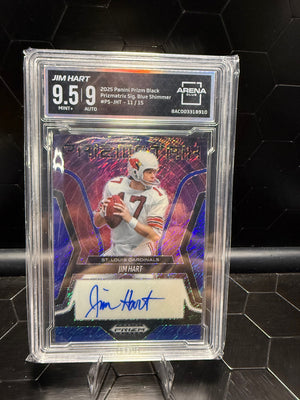 2025 Panini Prizm Black Jim Hart Sig Blue Shimmer /15 Arena Club 9.5 Auto 9