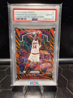 2019-20 Panini Prizm Hakeem Olajuwon #4 Choice Tiger Stripe PSA 10