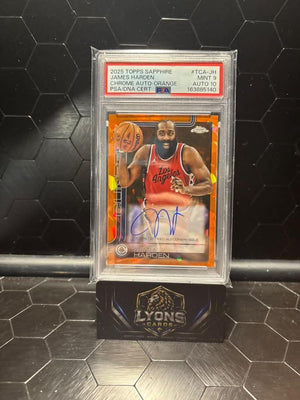 2025 Topps Chrome Sapphire James Harden #TCA-JH Orange Auto /25 PSA 9 Auto 10
