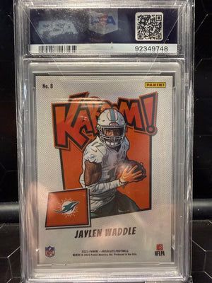 2023 Panini Absolute Jaylen Waddle #8 Horizontal Gold Kaboom! 01/10 PSA 9