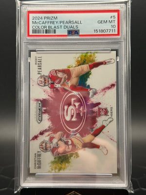2024 Panini Prizm #5 McCaffrey/Pearsall Color Blast Duals PSA 10