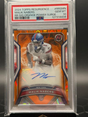 2024 Topps Resurgence #RRSMN Malik Nabers RR Sig Orange Power Surge /25 PSA 10