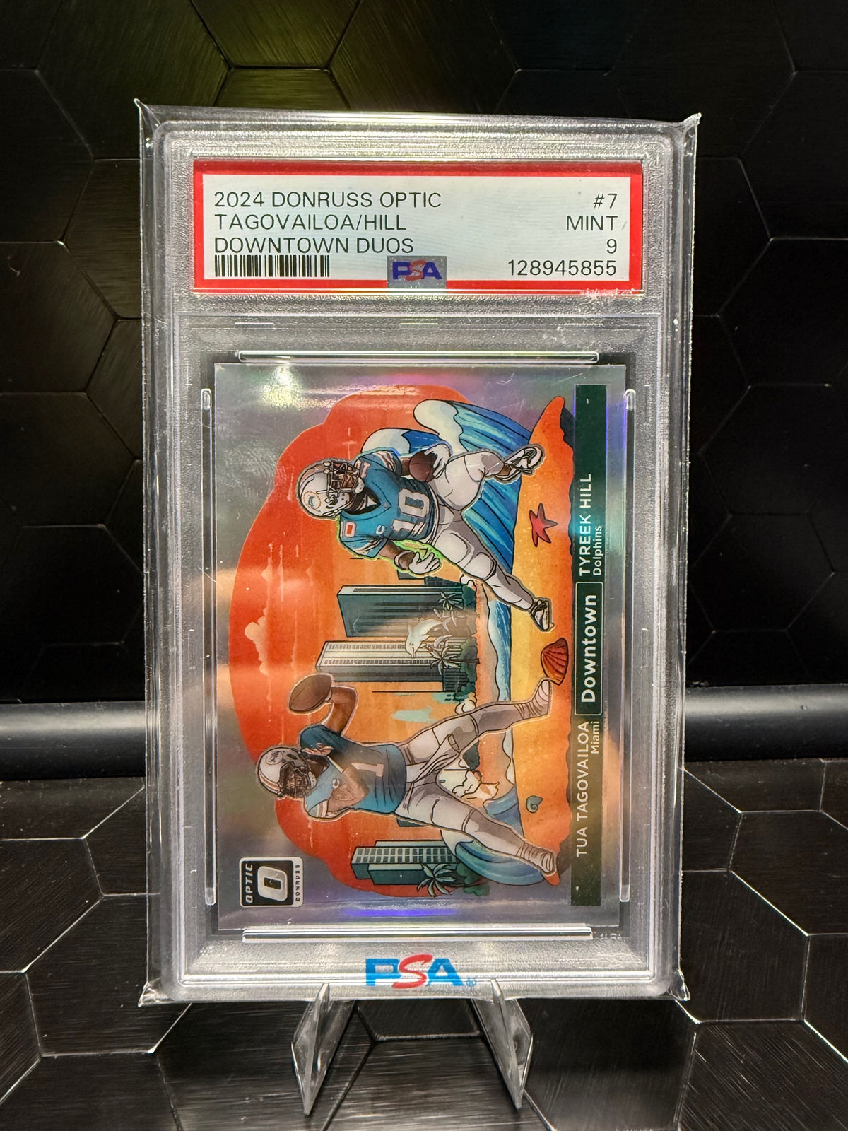 2024 Donruss Optic #7 Tua Tagovailoa / Tyreek Hill Downtown Duos PSA 9