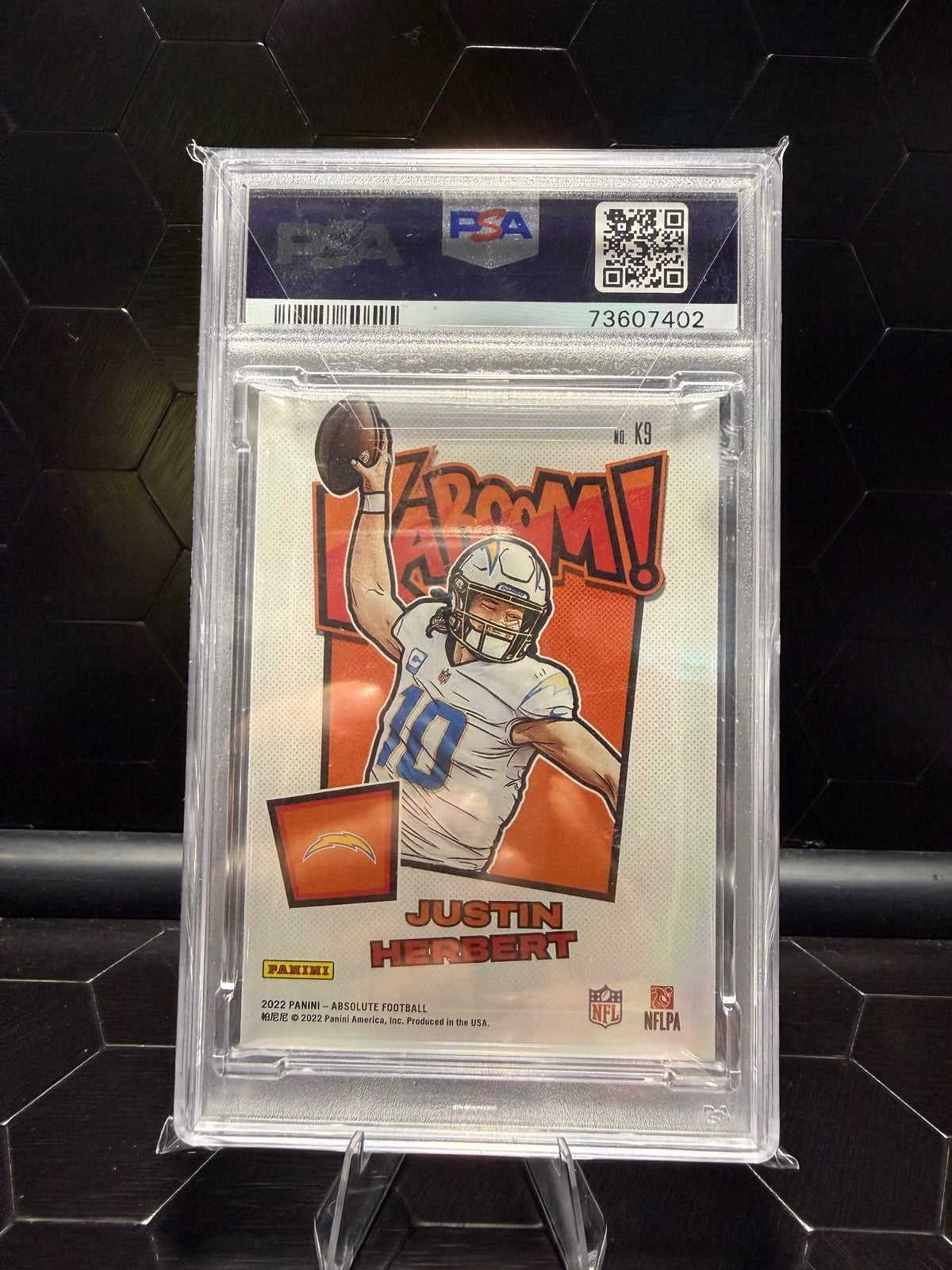 2022 Panini Absolute Justin Herbert Vertical Kaboom SSP PSA 9