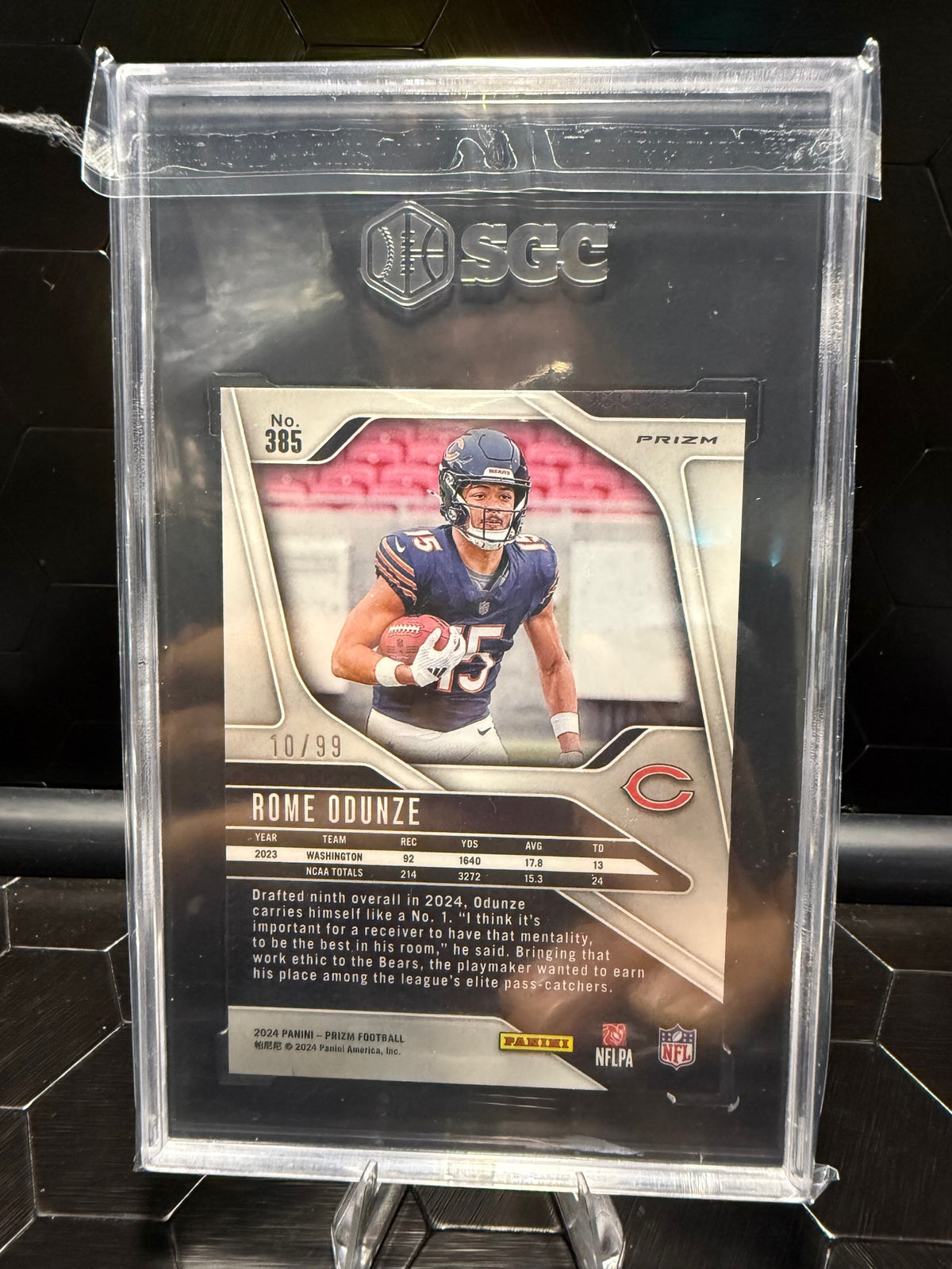 2024 Panini Prizm Rome Odunze #385 Blue No Huddle Prizm RC /99 SGC 9.5