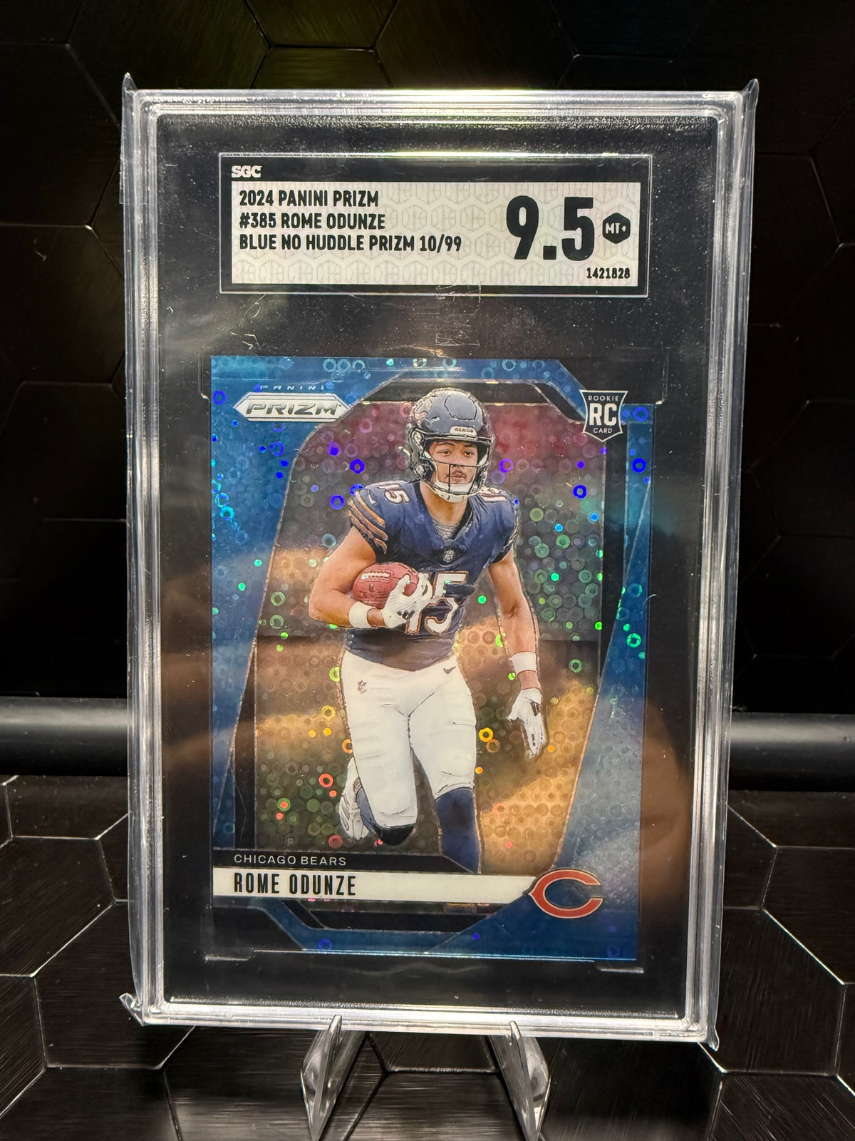 2024 Panini Prizm Rome Odunze #385 Blue No Huddle Prizm RC /99 SGC 9.5