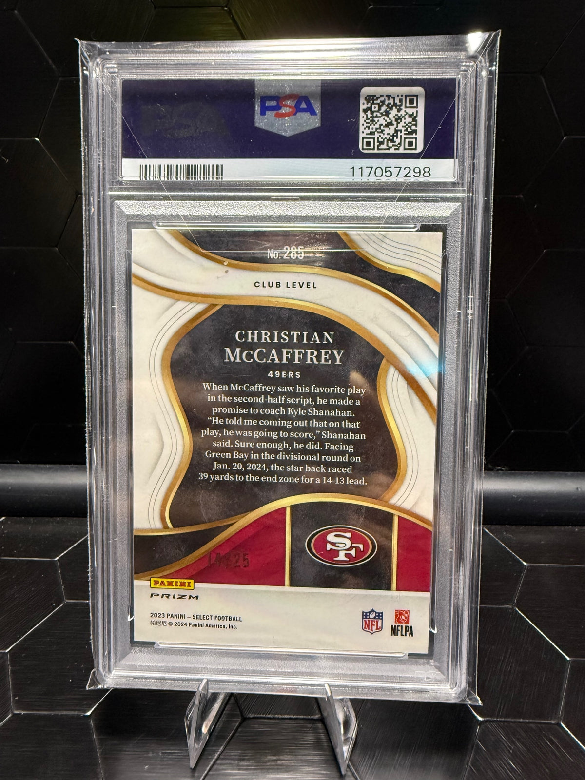 2023 Panini Select #285 Christian McCaffrey Black and Gold Prizms Die Cuts PSA 9
