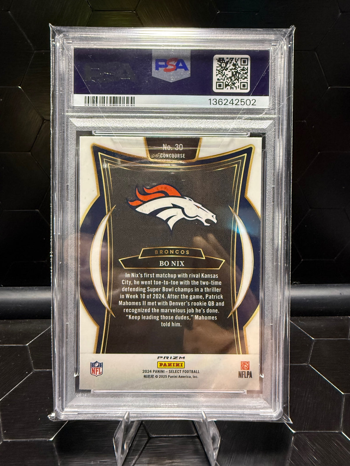 2024 Panini Select #30 Bo Nix Neon Green Prizm Shock #/599 PSA 9