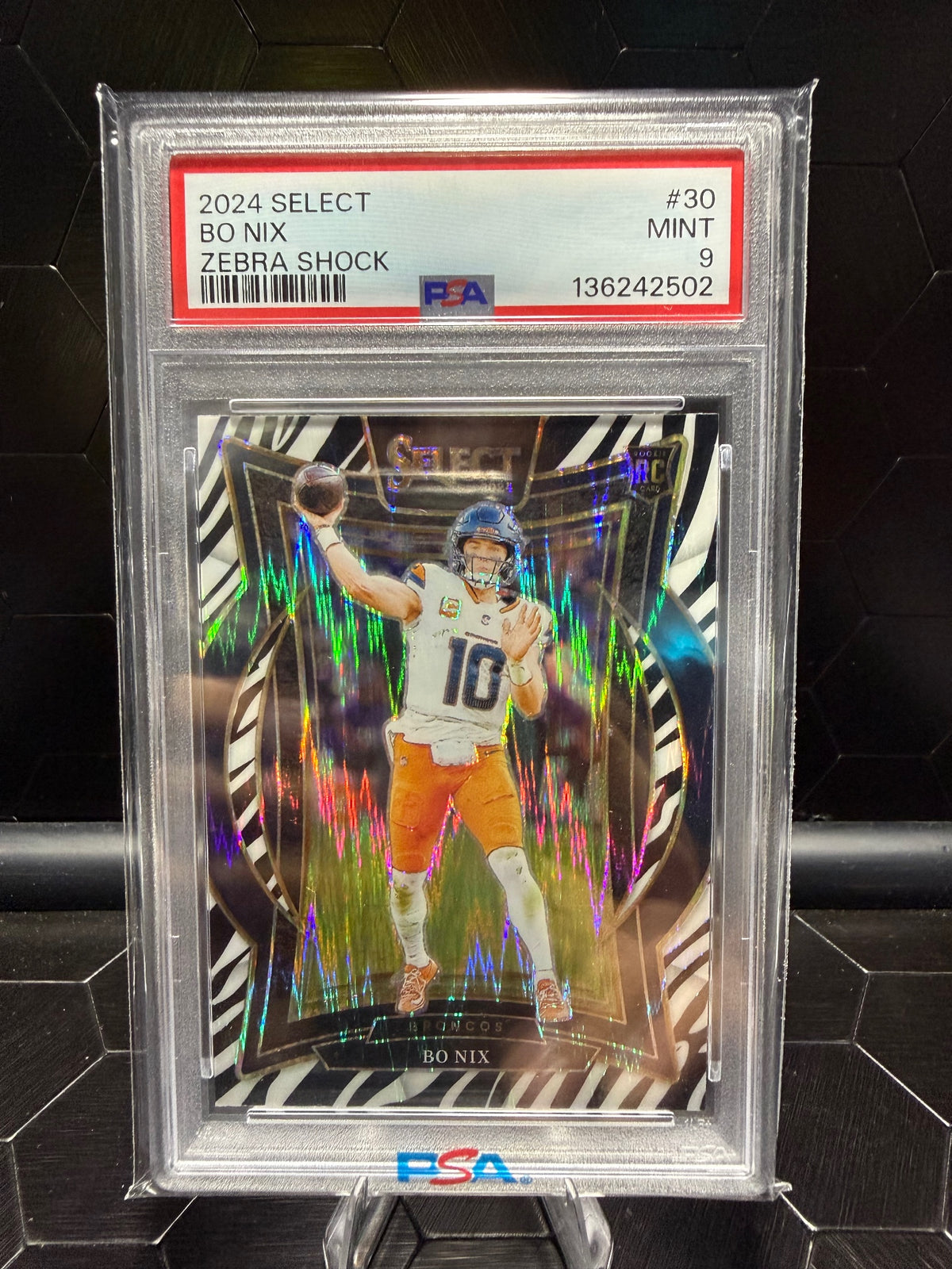 2024 Panini Select #30 Bo Nix Neon Green Prizm Shock #/599 PSA 9