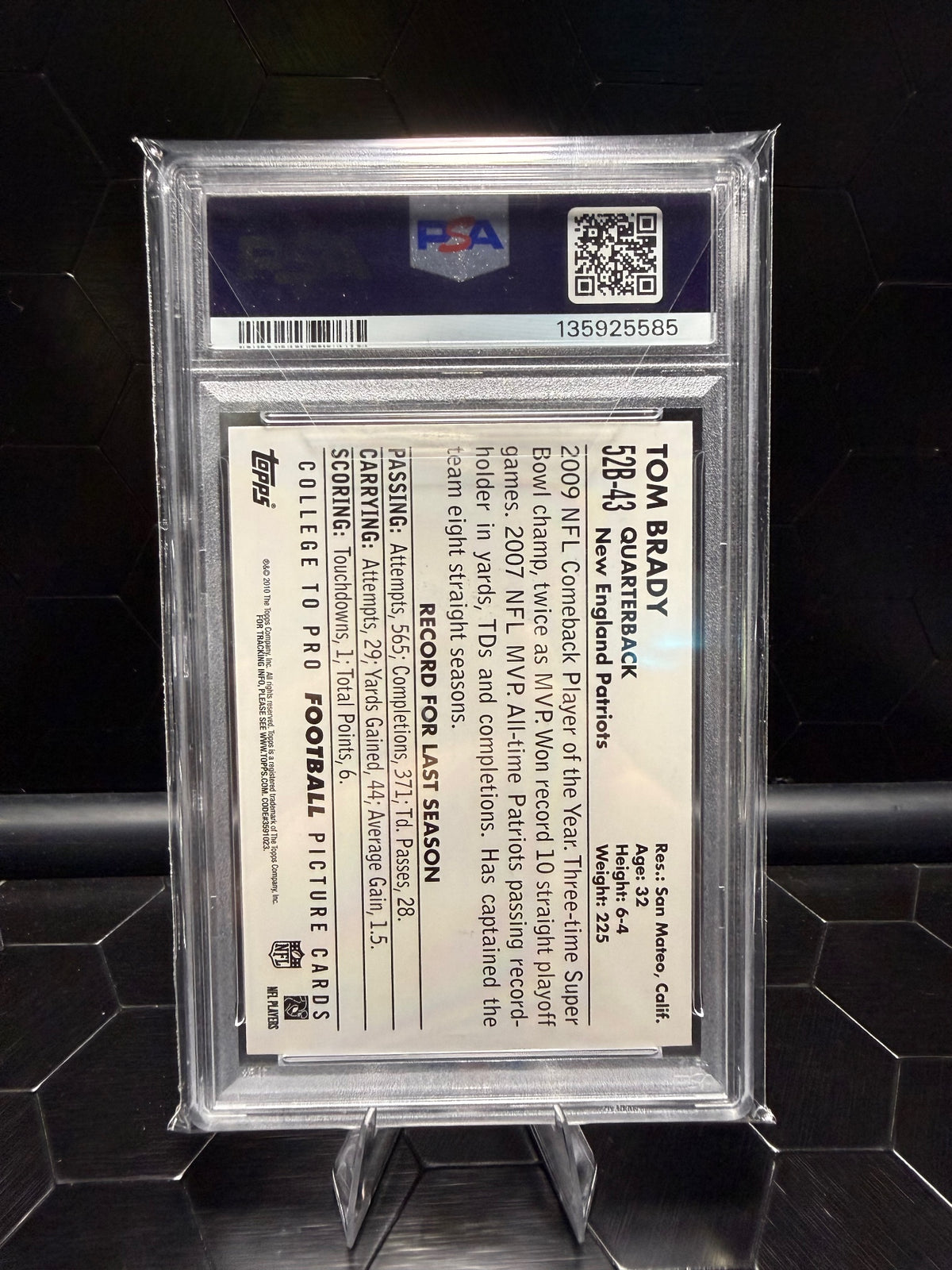 2010 Topps #52B-43 Tom Brady 1952 Bowman PSA 10