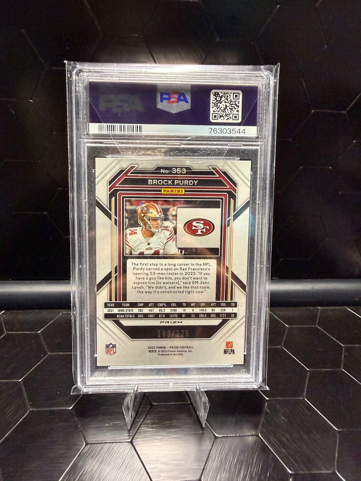 2022 Panini Prizm Brock Purdy #353 Purple Ice RC /225 PSA 9