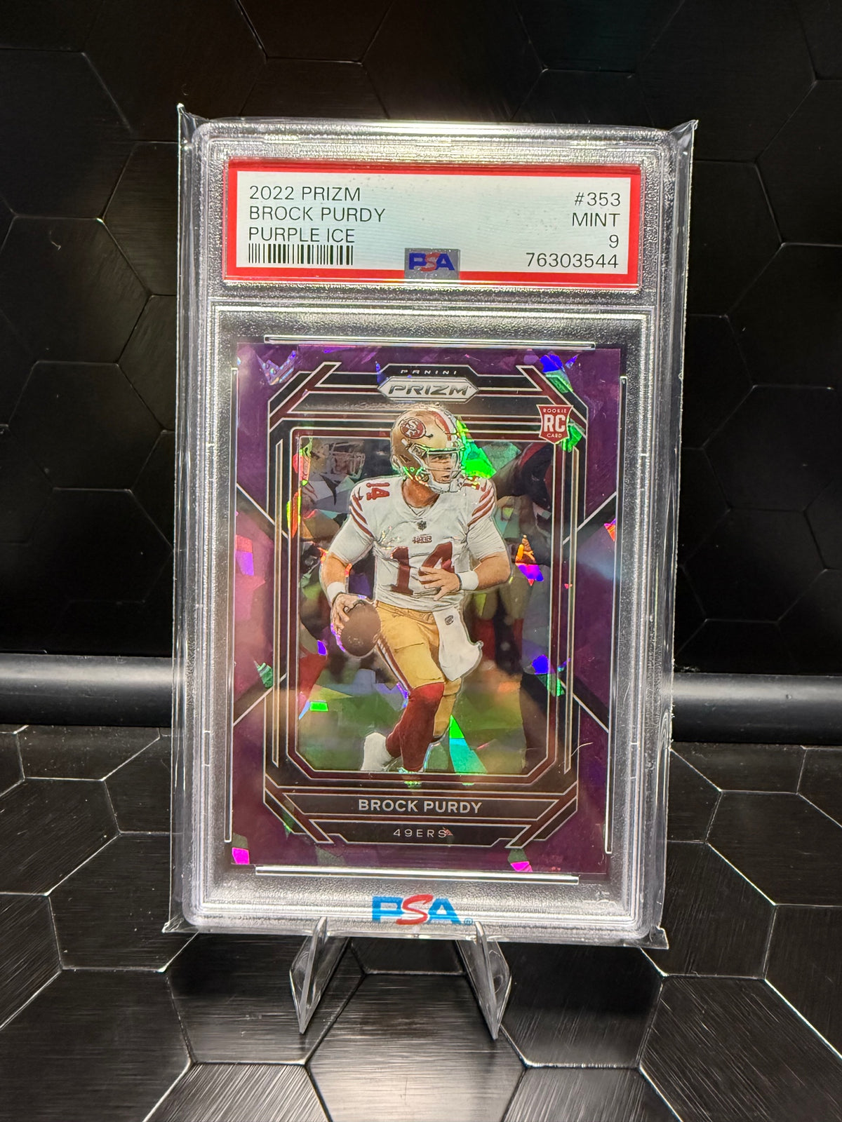 2022 Panini Prizm Brock Purdy #353 Purple Ice RC /225 PSA 9