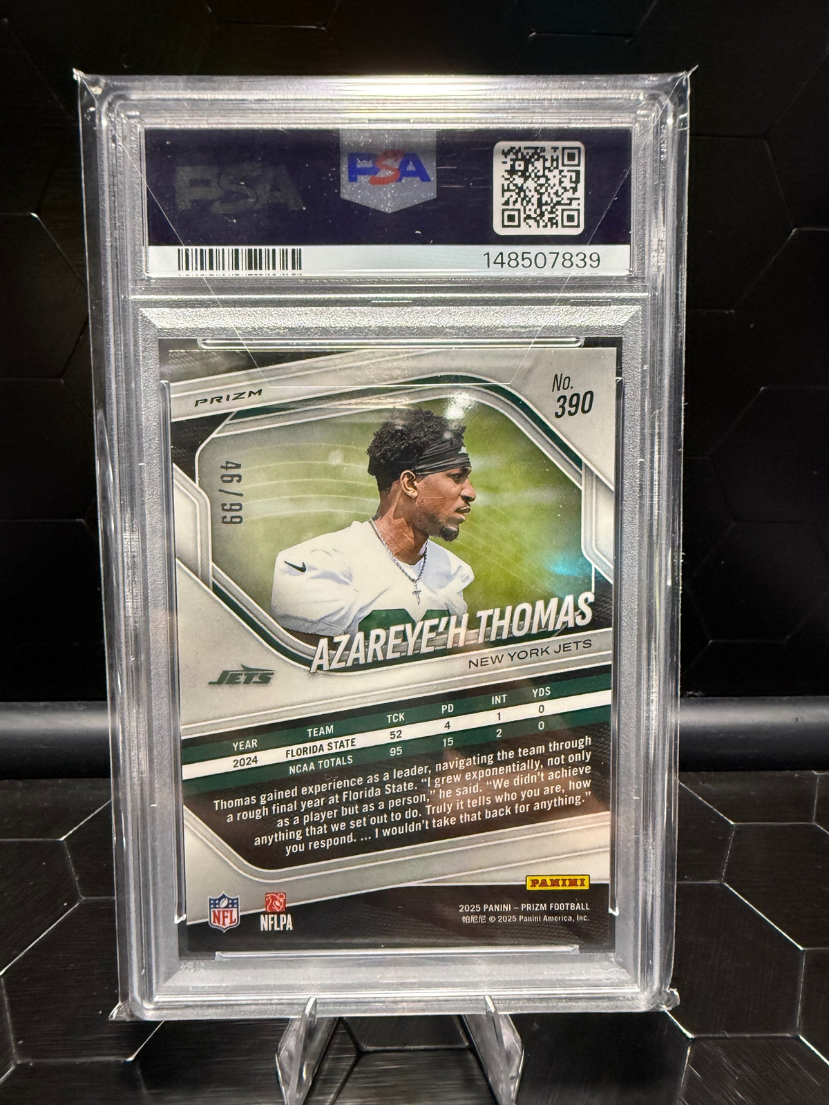 2025 Panini Prizm Azareye'h Thomas #390 Blue Ice RC /99 PSA 10