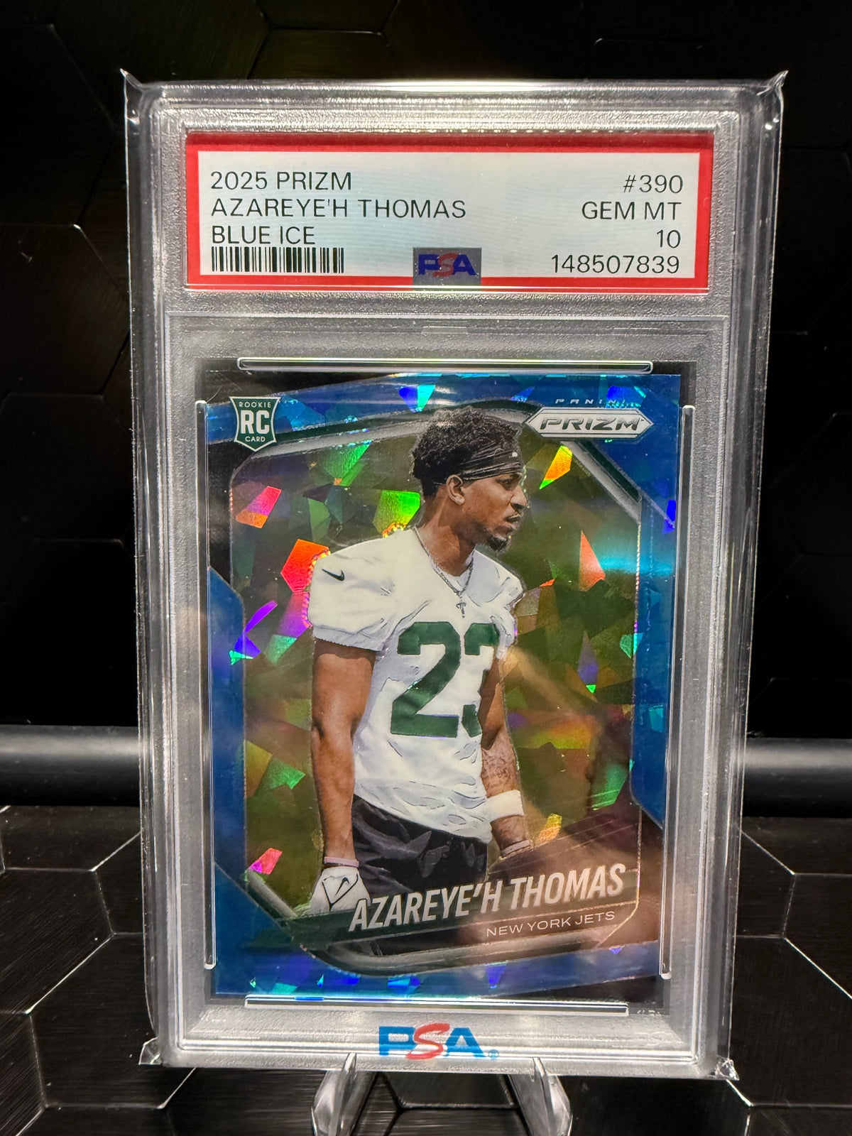 2025 Panini Prizm Azareye'h Thomas #390 Blue Ice RC /99 PSA 10
