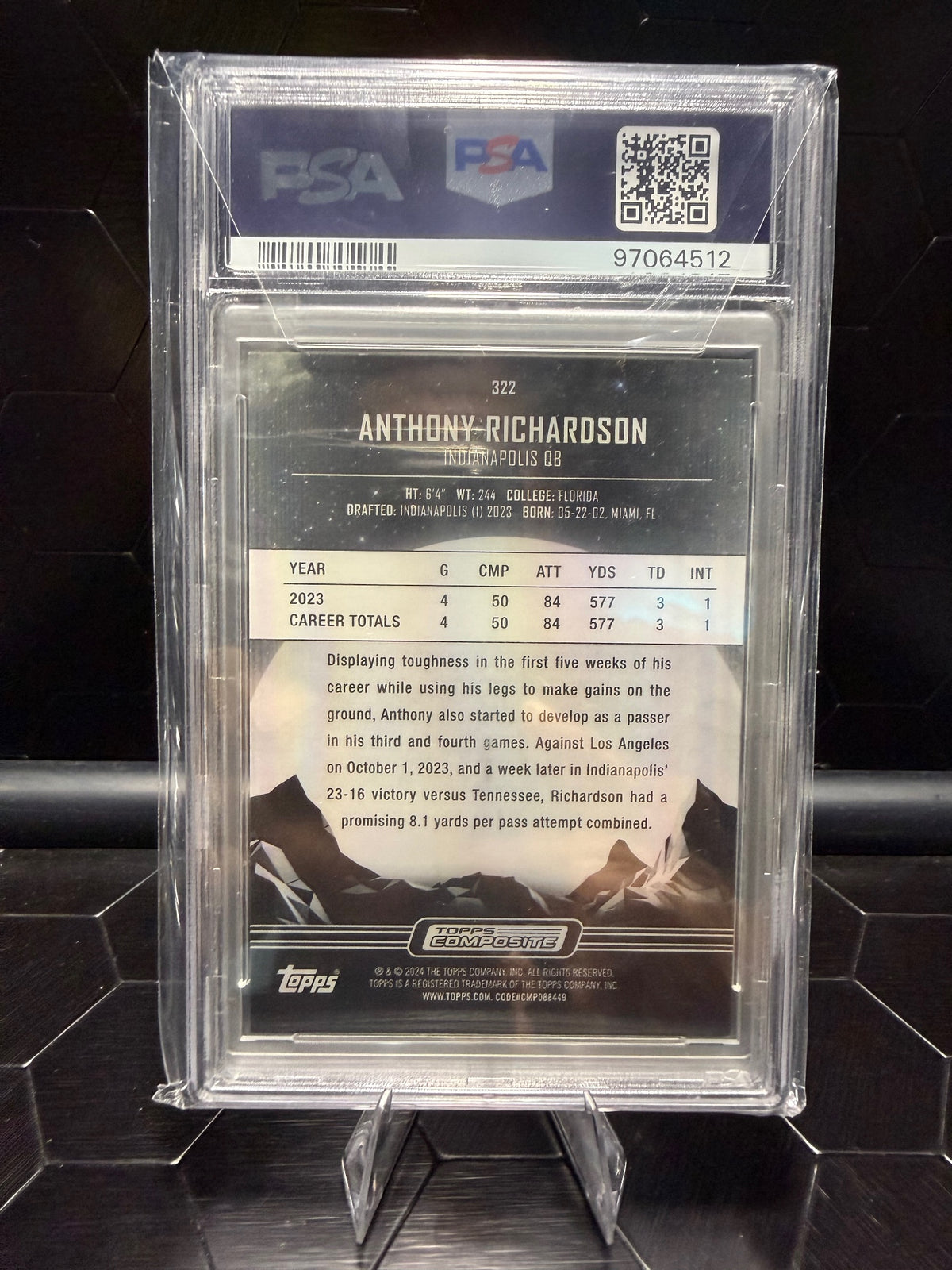 2023 Topps Composite Anthony Richardson #322 Daybreak RC /5 PSA 9