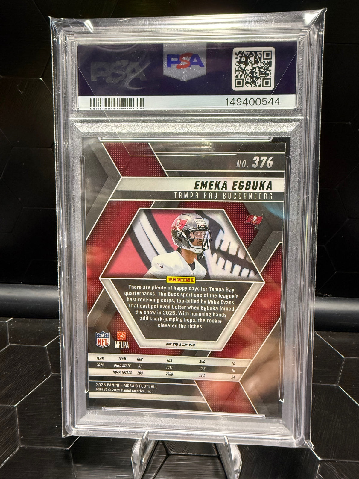 2025 Panini Mosaic Emeka Egbuka #376 Red & White Stripe RC PSA 10