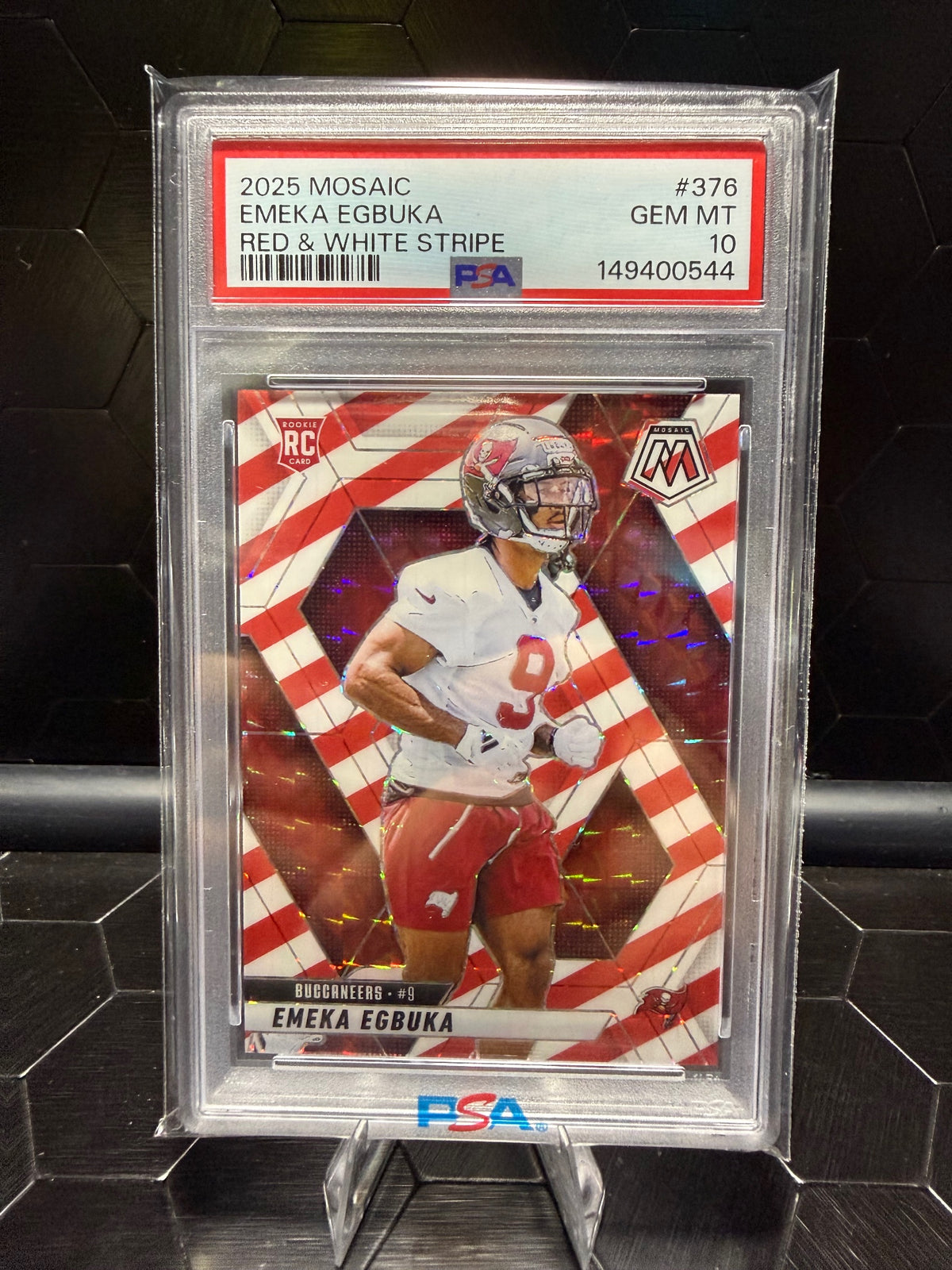 2025 Panini Mosaic Emeka Egbuka #376 Red & White Stripe RC PSA 10