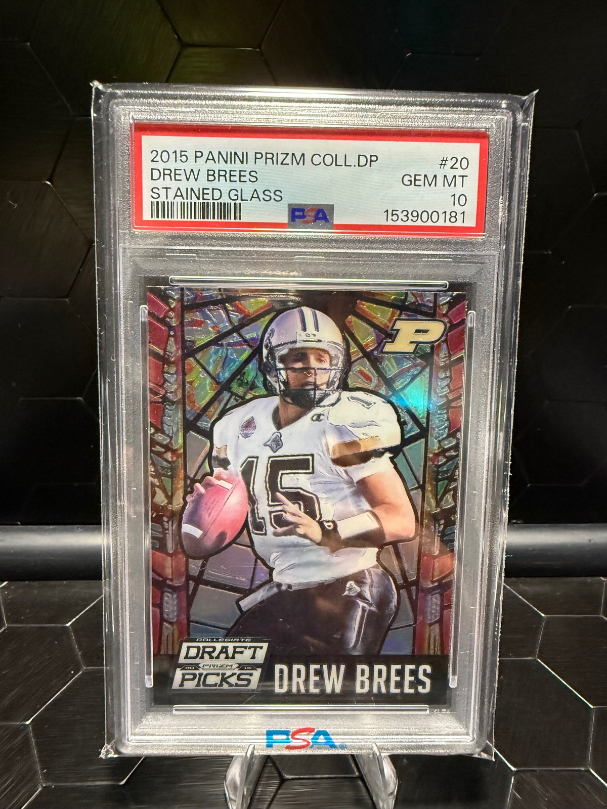 2015 Panini Prizm Coll. DP Drew Brees #20 Stained Glass PSA 10