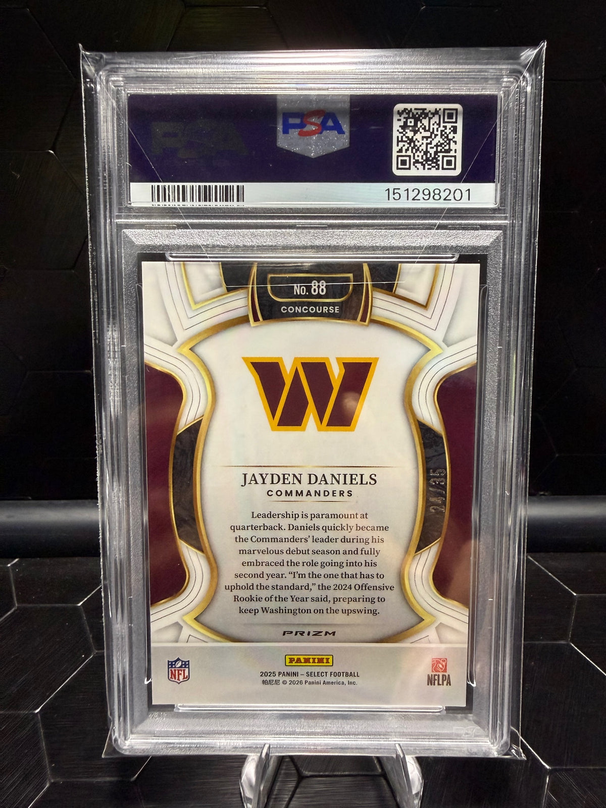 2025 Panini Select Jayden Daniels #88 White Prizm RC /35 PSA 10