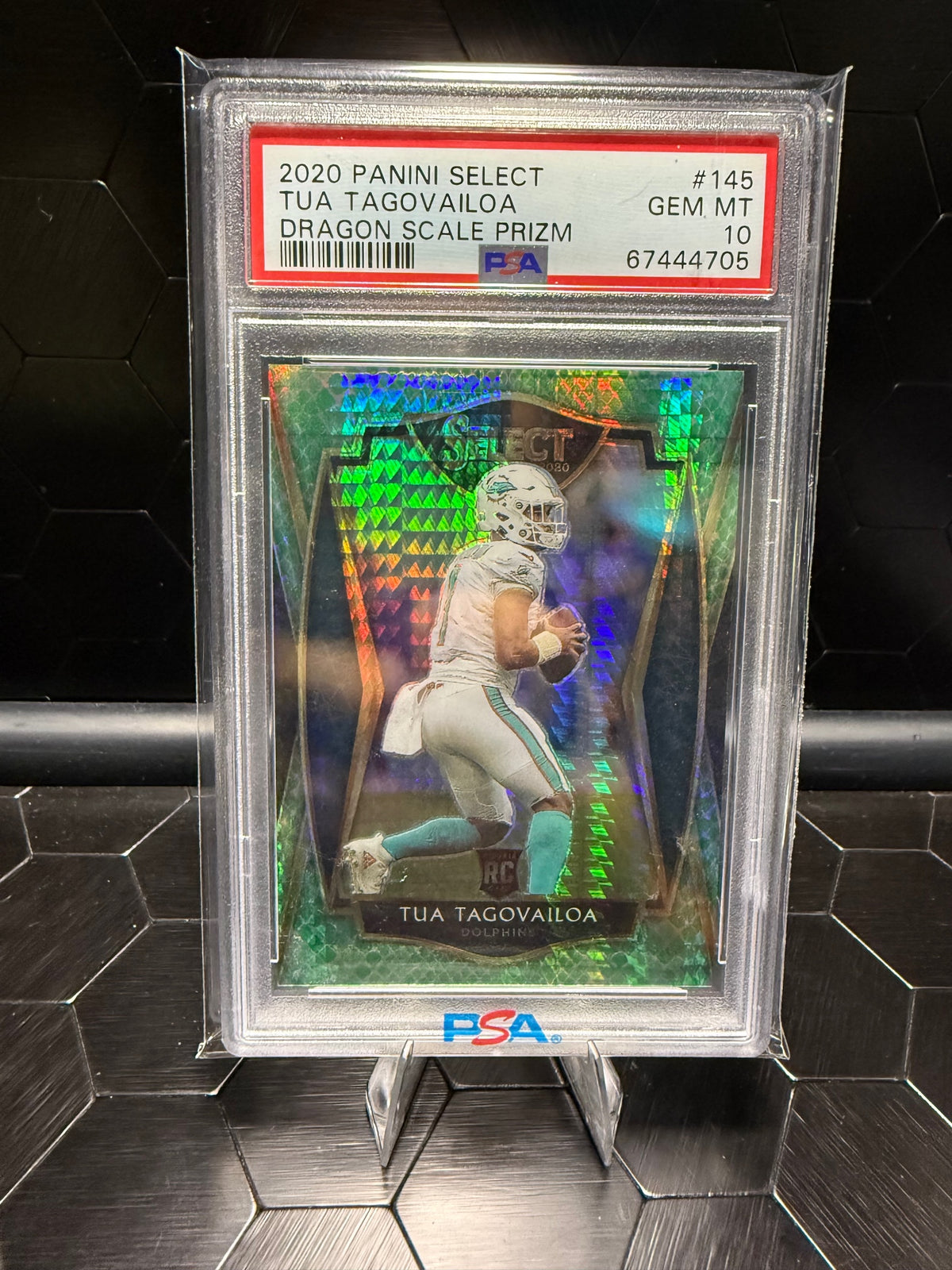 2020 Panini Select Tua Tagovailoa #145 Dragon Scale Prizm RC /67 PSA 10