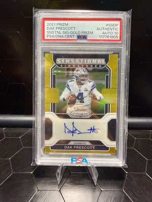 2021 Panini Prizm Dak Prescott SS-DP Sensational Signatures Gold /10 PSA 10 Auto