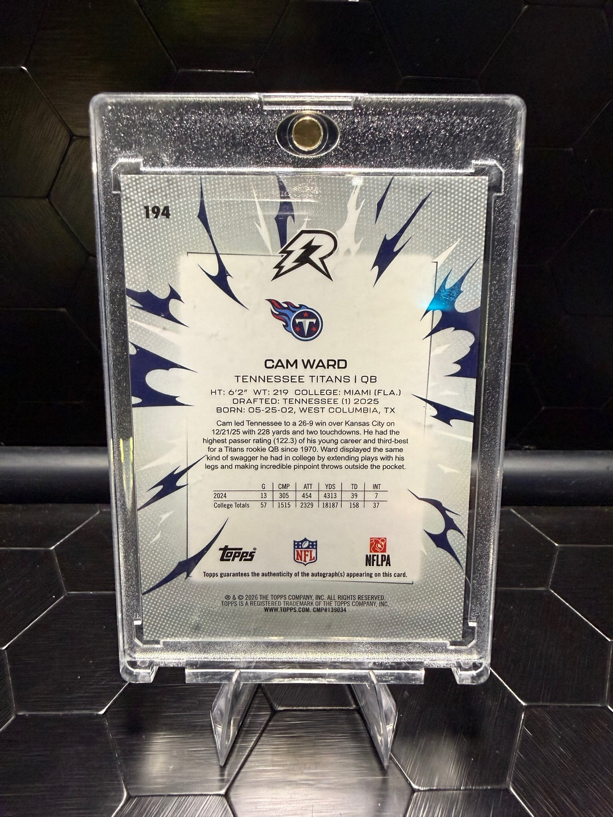 2025 Topps Resurgence Cam Ward #194 RC Rookie Signature Auto