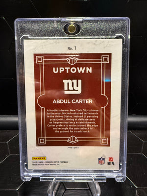 2025 Donruss Optic Abdul Carter #1 Uptown Prizm RC Giants