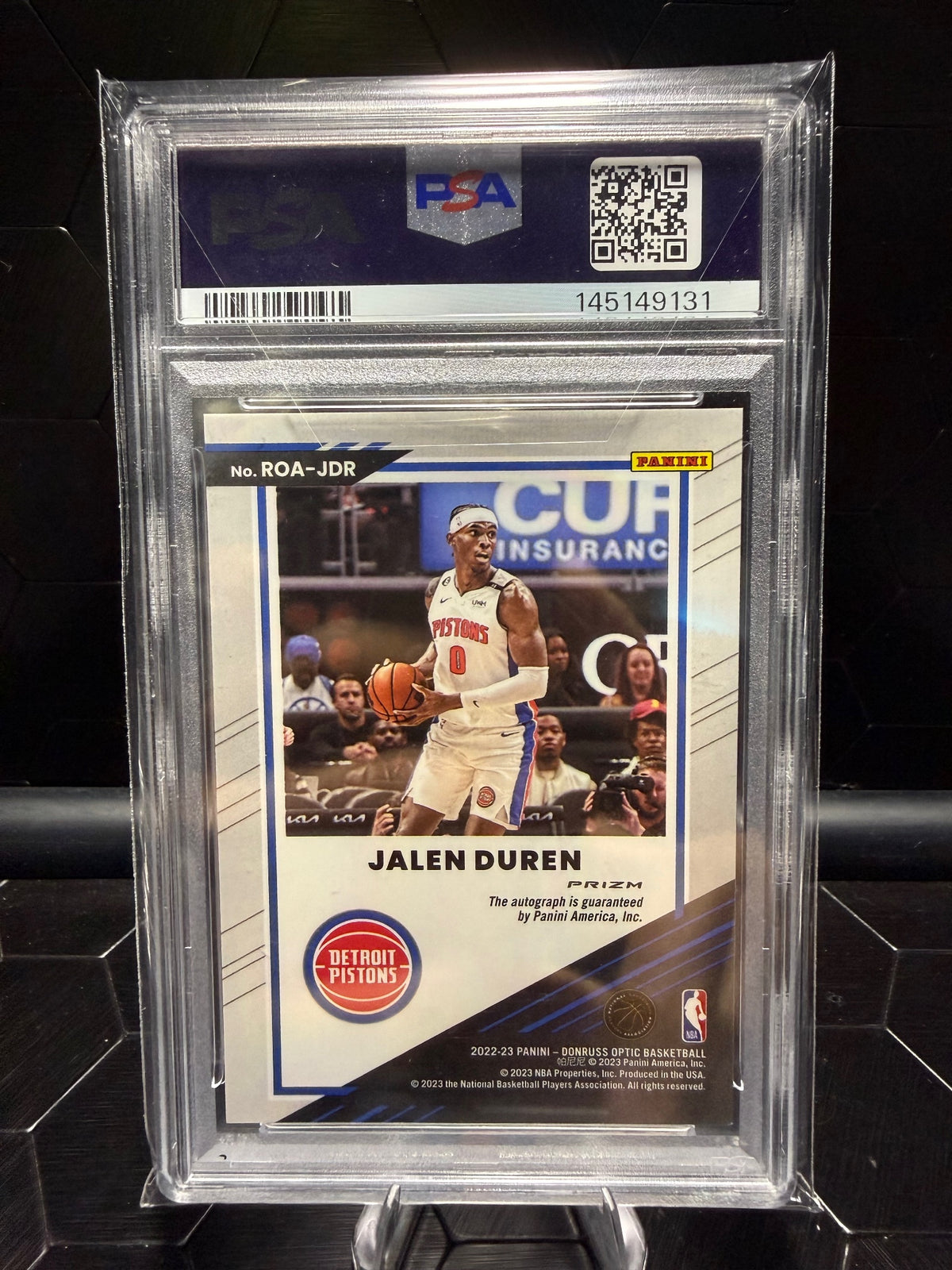 2022-23 Donruss Optic Jalen Duren #ROA-JDR Choice Rookie Auto PSA 9