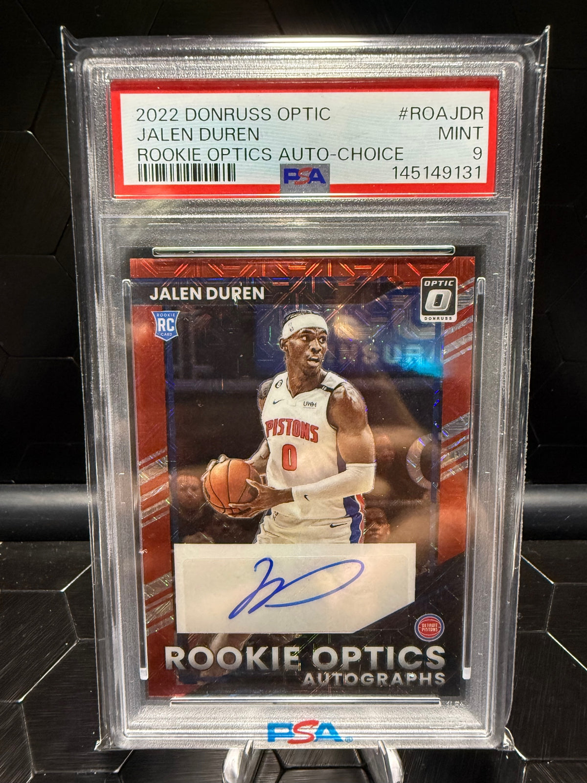 2022-23 Donruss Optic Jalen Duren #ROA-JDR Choice Rookie Auto PSA 9