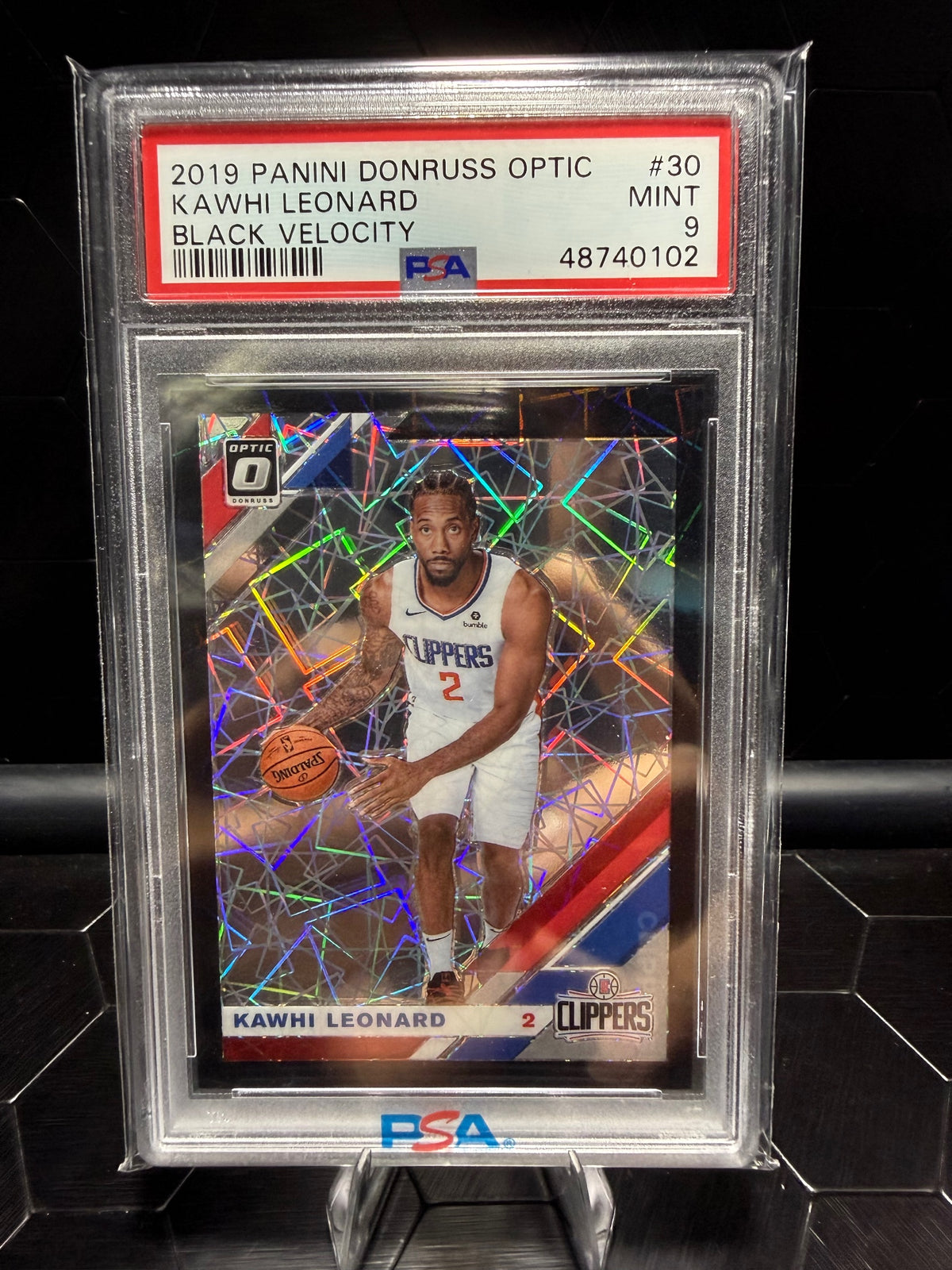 2019-20 Donruss Optic Kawhi Leonard #30 Black Velocity 04/39 PSA 9