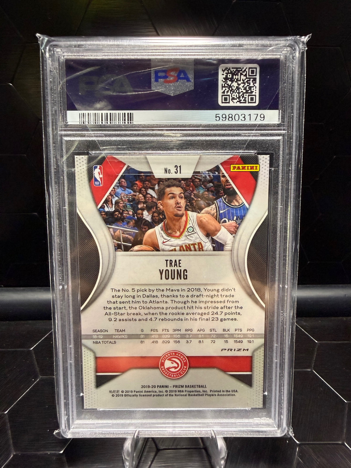 2019-20 Panini Prizm Trae Young #31 Fast Break Blue Prizm PSA 9