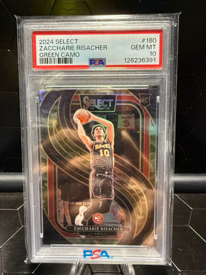 2024-25 Panini Select #180 Zaccharie Risacher Green Camo /125 PSA 10
