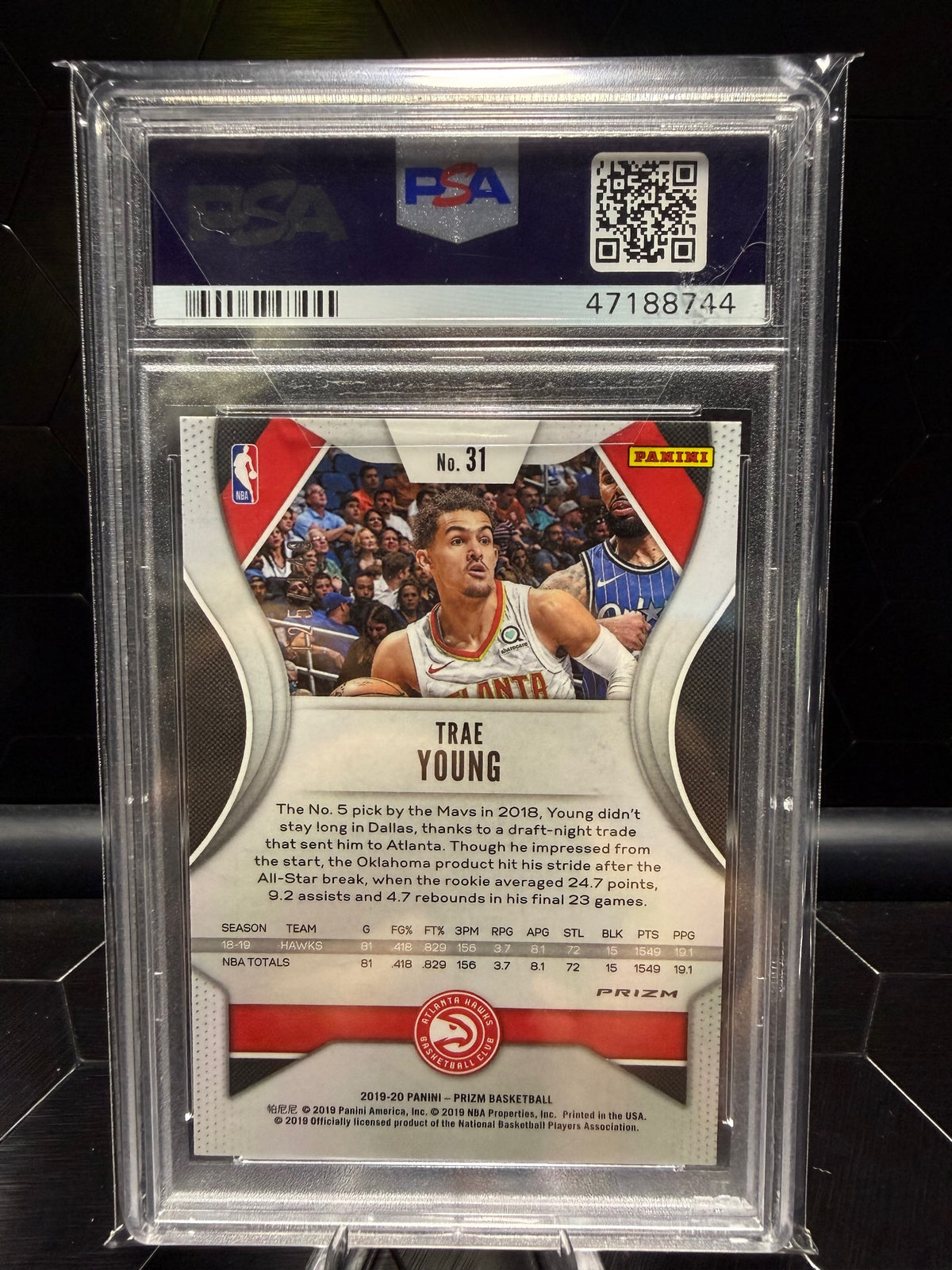 2019-20 Panini Prizm Trae Young #31 Purple Ice /149 PSA 10