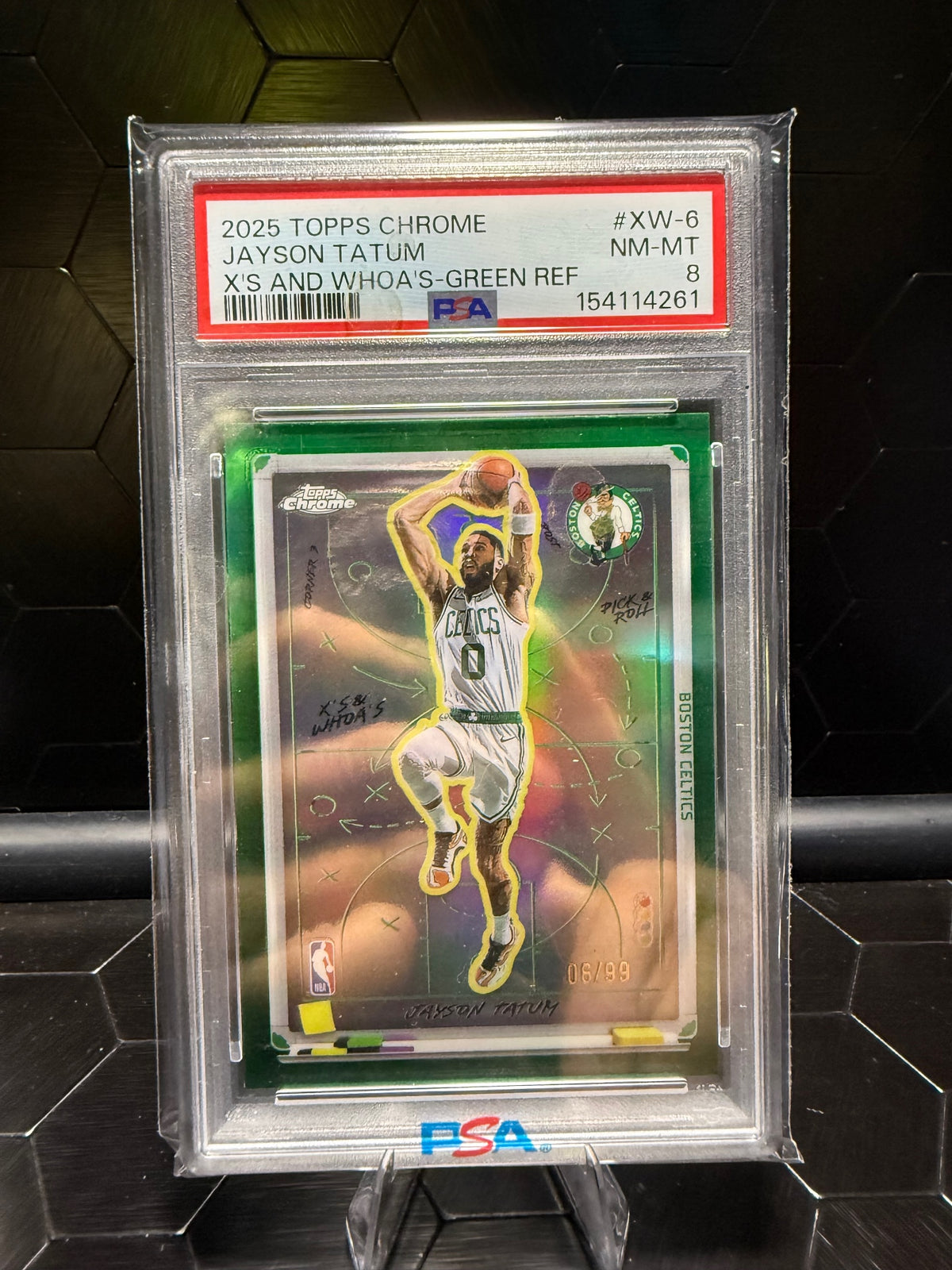 2025-26 Topps Chrome Jayson Tatum #XW-6 X's and Whoa's Green Refractor /99 PSA 8