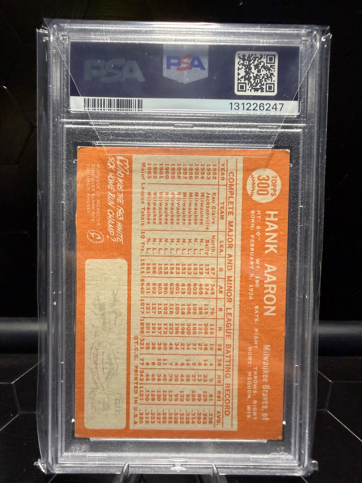 1964 Topps Hank Aaron #300 PSA 4