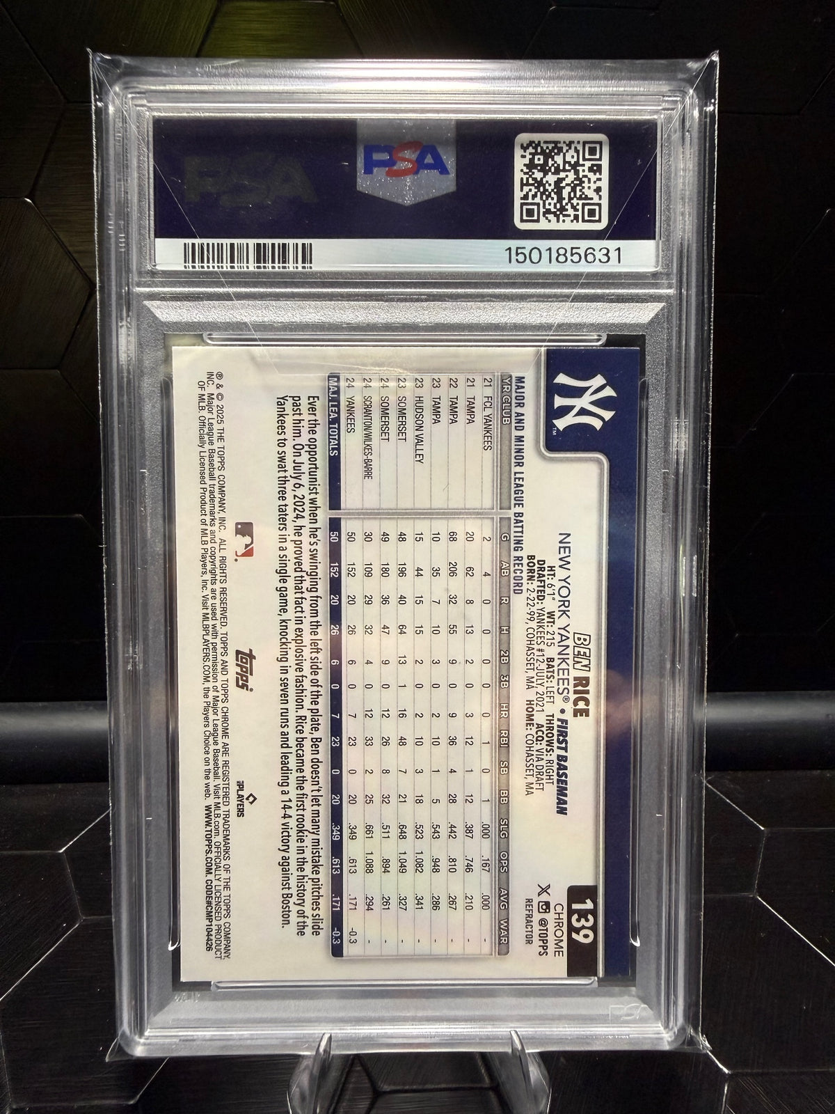 2025 Topps Chrome Ben Rice Refractor #139 PSA 10